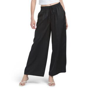 ELIE BY ELIE TAHARI Black Drawstring Waist Wide Leg Pants With Slant Pockets